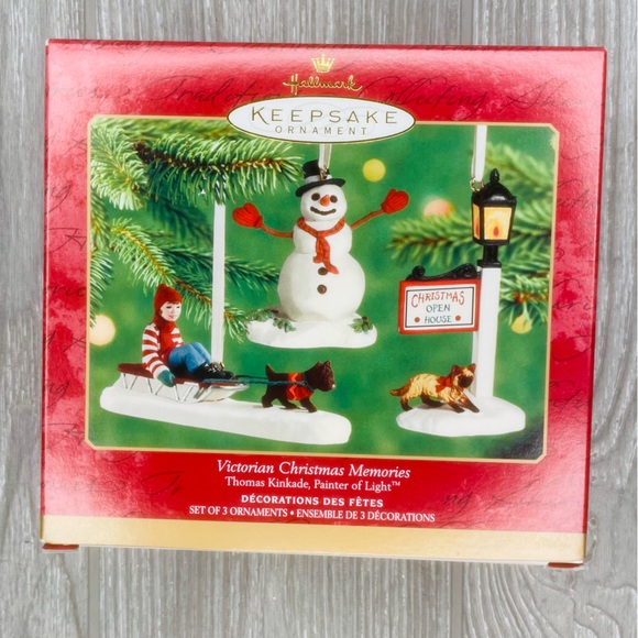 Victorian Christmas Memories Boy on Sled, Snowman, Lamppost Hallmark Ornament 01 - Picture 2 of 15